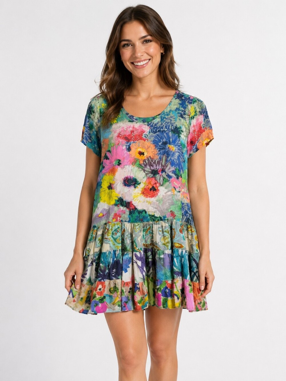 VTG JAMS WORLD Colorful Floral Mini Sundress Sz S Hawaiian Cottagecore Beachy